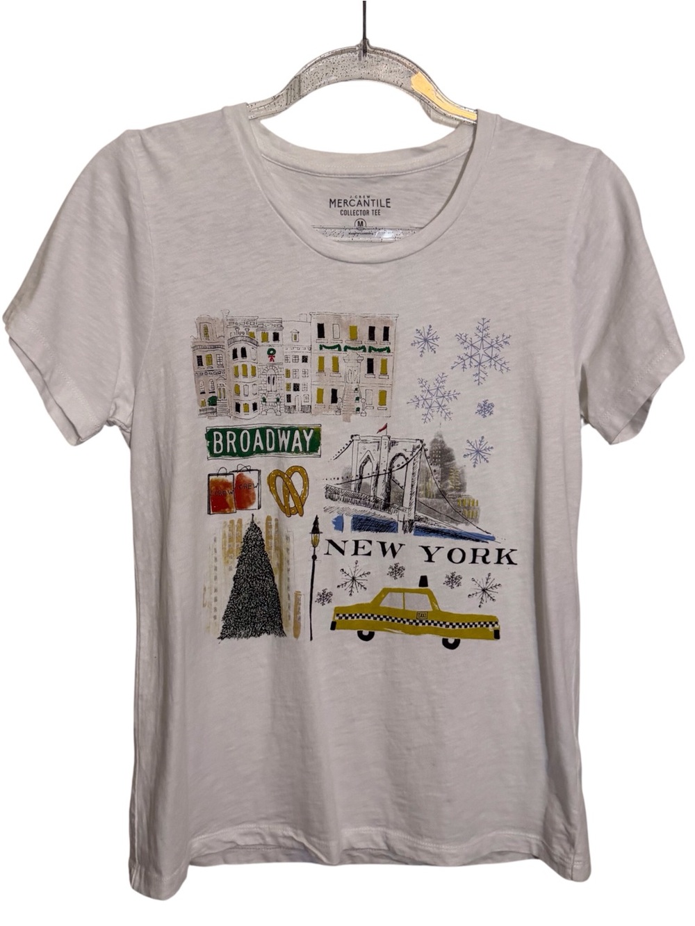 J. Crew Medium White New York Graphic Collector Tee Cotton T-Shirt Short Sleeve